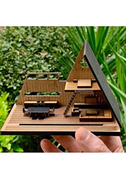 Minyatür Ev Yapım Seti Ahşap Malzemeden Modern A-Formlu 14.5 cm