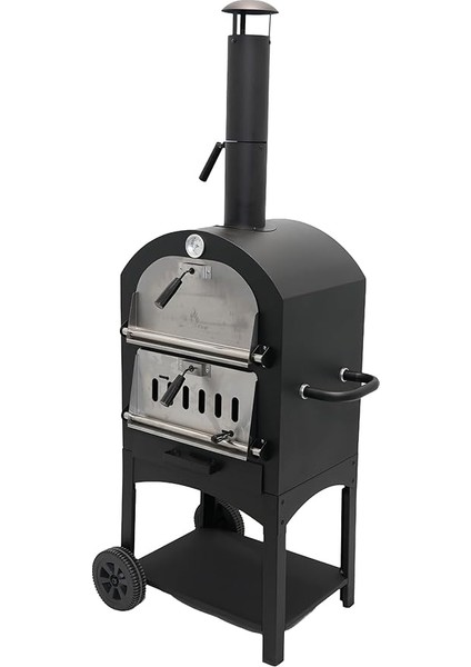 Çok Amaçlı Paslanmaz Çelik Barbekü Krom Kapaklı + Izgaralı Pizza Taşlı -Ekmek-Mangal Fırını 2625S fırsatları