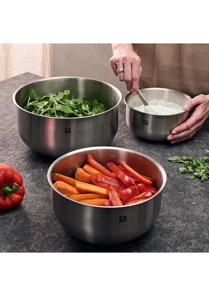 Hazırlama Kasesi Seti, 3 Parça, 18/10 Paslanmaz Çelik, Salata Kasesi, Karıştırma Kasesi, Çap: 17, 21 ve 25 cm fiyatları
