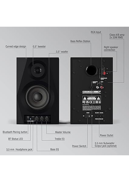 Dsm-3 Bt | Çift | 3 Inç 2x 20W 2-Yollu Bluetooth Özellikli Aktif Stüdyo Referans & Dj Monitörü | Hoparlörü modelleri