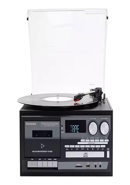 Hepsi Bir Arada Elektrikli Vintage Plak Çalar CD Çalar Kaset USB Bluetooth Tf Aux Kumandalı Pikap, Siyah modelleri