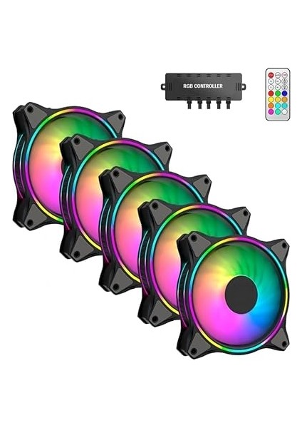 Air Turbine 5X120MM 5'li Argb Pro Fan Seti Kit Kasa Fanı (Kontrolcülü ve Kumandalı)