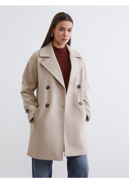 Yeni Sezon Ceket Yaka Kadın Kaşe Kaban