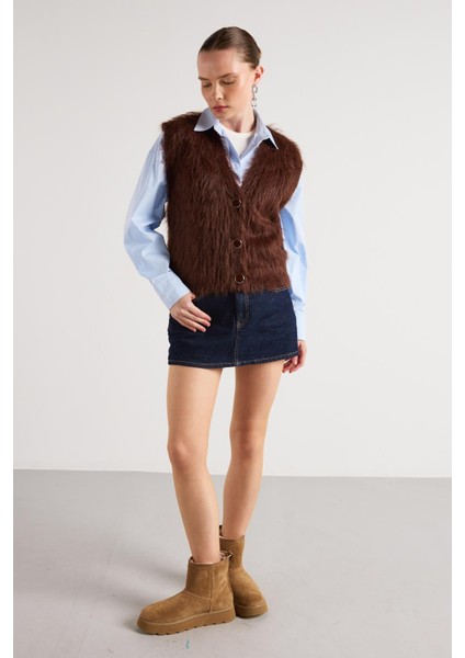 Pelüş Triko Yelek Kahve fiyatları