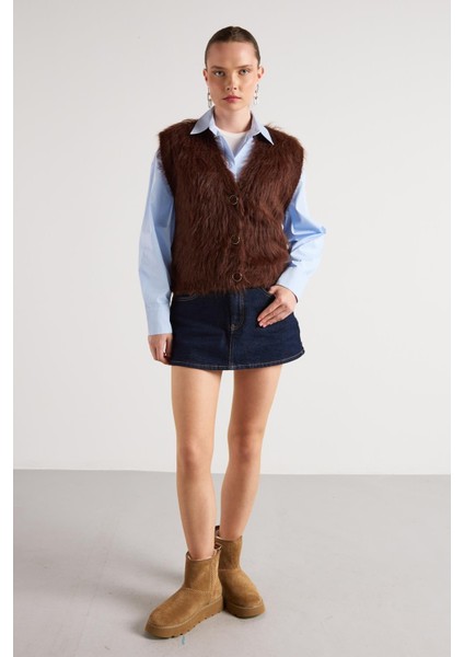 Pelüş Triko Yelek Kahve fırsatları