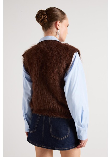 Pelüş Triko Yelek Kahve