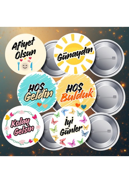 12 Adet Nezaket Ifadeleri Metal Yaka Rozet Seti 58 mm fırsatları