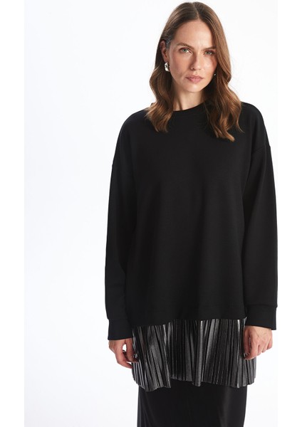 Yeni Sezon Bisiklet Yaka Düz Oversize Kadın Sweatshirt Tunik