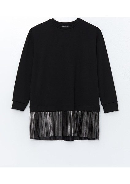 Yeni Sezon Bisiklet Yaka Düz Oversize Kadın Sweatshirt Tunik indirimleri