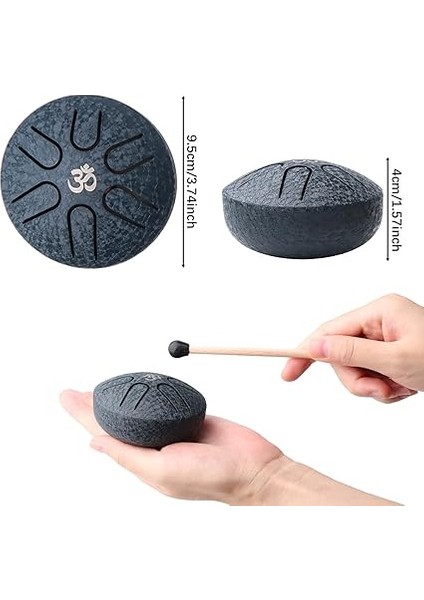 Mini Çelik Dilli Davul 3 Inç (8 Cm) Bagetli 6 Nota El Perküsyon, Müzik Kitabı, Çekiç, Müzikal Yogaya Yeni Başlayanlar Yetişkin Çocuklar Için Handpan (Mavi) modelleri