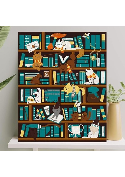 Harry Cat Hobi Sanat Sayılarla Boyama Tuval Seti Fırça Boya Dahil (Çıtalı) 40X50 cm Renkli