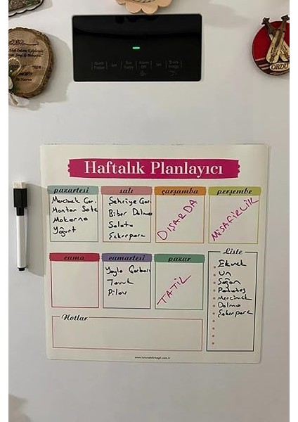 Kağıt Haftalık Menü Planlayıcı Mıknatıslı Yazı Tahtası 30X30 cm Buzdolabı Magneti +Kalem fiyatları