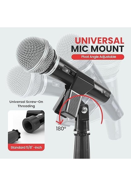 Evrensel Kompakt Tabanlı Mikrofon Standı - 2,8 Ila 5 Ft Yüksekliği Ayarlanabilir Ağır Hizmet Tipi Hafif Stüdyo Zemin Ayaklı Mikrofon Tutucu, Standart 5/8" Mikrofon Adaptörü - (Çift) modelleri