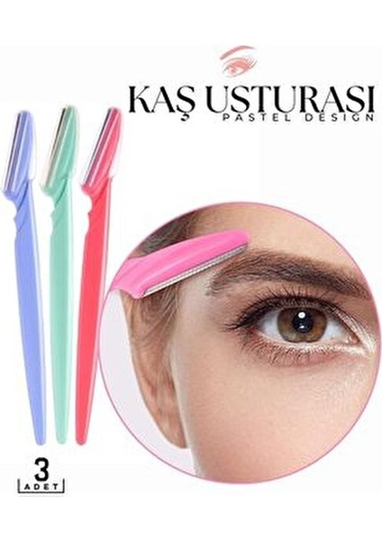 Katlanabilir Kaş Usturası 3 Adet Pastel Renkli Kullanım Kolaylığı