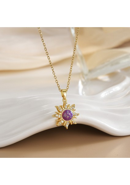 Yeni Bakır Kaplama Gerçek Altın Australopithecine Sıcaklığa Duyarlı Güneş Ay Kolye Mikro Set Zirkonya Titanyum Çelik Kolye (Yurt Dışından)