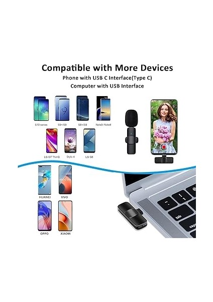 Android Bilgisayar Için Profesyonel Kablosuz Yaka Yaka Mikrofonu - Kablosuz Yönlü Kondenser Kayıt Mikrofonu USB C Arayüzü ile Röportaj Video Podcast Vlog Youtube indirimleri