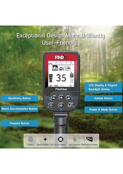 Fındx Metal Dedektörü Su Geçirmez, Altın Arama, Pinpoint Modu, USB Şarj Edilebilir Pil, Kulaklık, Taşıma Çantası fırsatları