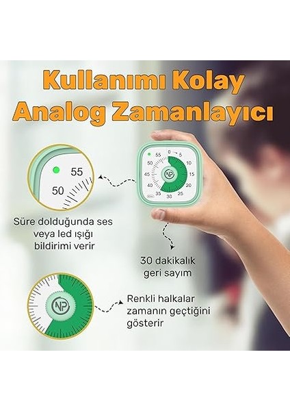 Mutfak,ders,yemek Için 60DK Analog Alarm Zamanlayıcı,pomodoro Öğrenci Motivasyon Saati (Yeşil) fiyatları