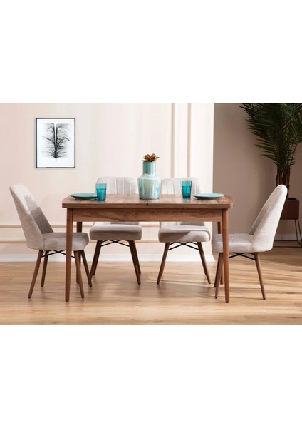 Mutfak Masası Takımı | 4 Kişilik Açılır Masa Sandalye Takımı | Yemek Masası | Masa Takımı - Krem