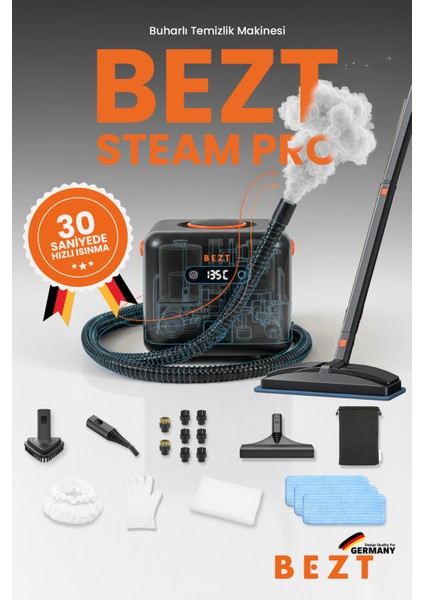 Steam Pro Buharlı Temizlik Makinesi 30 Saniyede Hızlı Isınma 4,5 Bar 1650 W