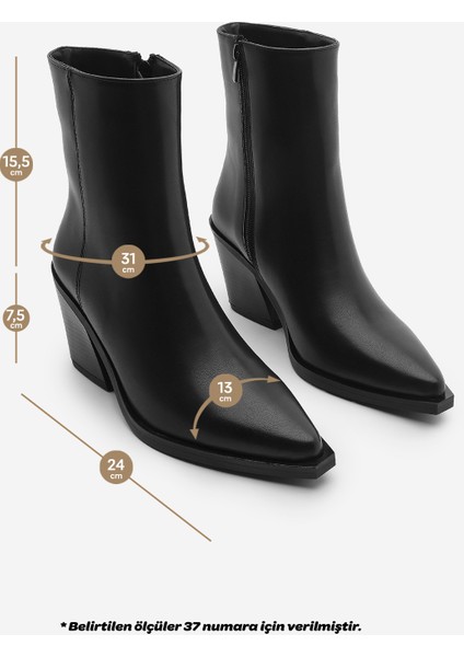 Kadın Sivri Burun Western Bot Forne Siyah