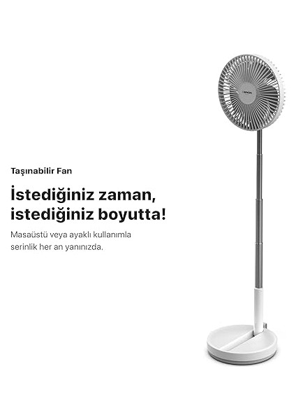 Smart Katlanabilir Vantilatör Doğal Rüzgar Şarj Edilebilir Bataryalı 4 Hız Kademeli Ultra Sessiz Taşınabilir Ayaklı Fan X6103 modelleri