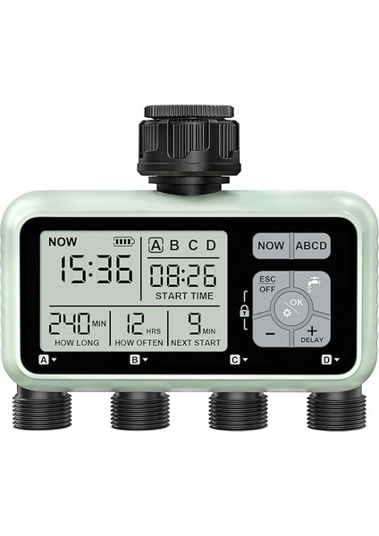 Zamanlayıcısı 4 Bölge, Yağmurlama Zamanlayıcısı, Programlanabilir Bahçe Dış Mekan Hortumu Musluk Zamanlayıcı, Yağmur Gecikmeli, Manuel/otomatik Sulama Sistemi, Su Hortumu Zamanlayıcı, Sulama