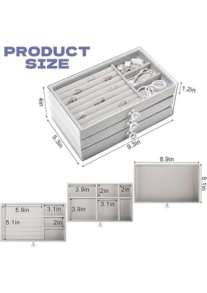 Kutusu, Büyük, 3 Katlı Takı Kutusu, Şeffaf Görsel Takı Düzenleyici, Yüzükler, Kolyeler, Küpeler, Bileklikler Için Takı Saklama, 23,5 x 13,5 x 11 Cm, Gri fiyatları
