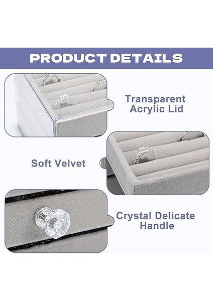 Kutusu, Büyük, 3 Katlı Takı Kutusu, Şeffaf Görsel Takı Düzenleyici, Yüzükler, Kolyeler, Küpeler, Bileklikler Için Takı Saklama, 23,5 x 13,5 x 11 Cm, Gri modelleri