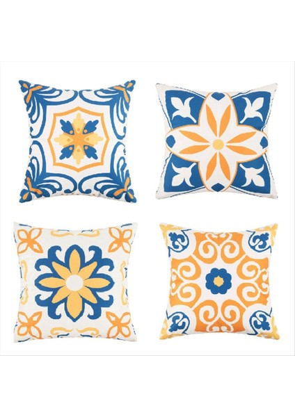 Adet Dış Mekan Su Geçirmez Yastık Kılıfı Seti 18X18 Inç Mandala Çiçek Dekoratif Yastık Kılıfları Bohem Tarzı Geometrik (Yurt Dışından)