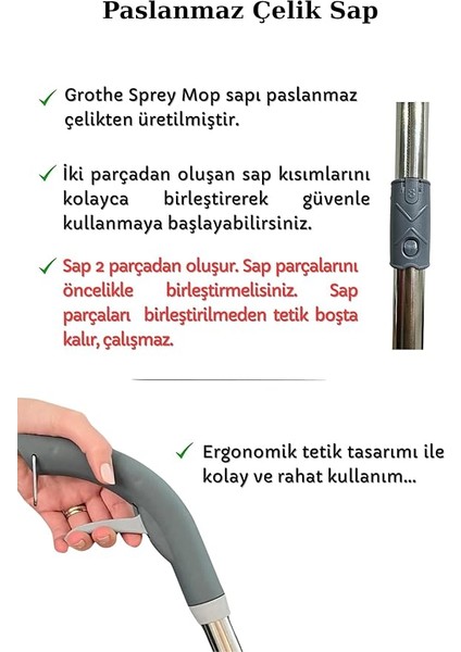 Wipe Sprey Mop Gri - Tıpasız Sistem -2 Mop Bezli - 700 cc Su Hazneli - Üretici Garantili modelleri