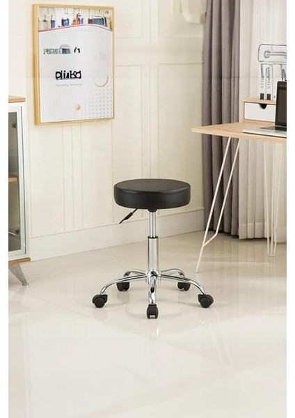 Krom Ayaklı Tekerlekli Ofis Kasiyer Taburesi Deri Döşeme Siyah Ergonomik Tasarım ile Rahat Oturum fiyatları