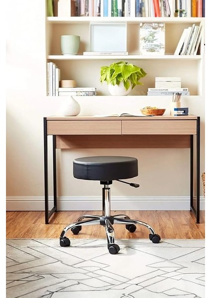 Krom Ayaklı Tekerlekli Ofis Kasiyer Taburesi Deri Döşeme Siyah Ergonomik Tasarım ile Rahat Oturum modelleri