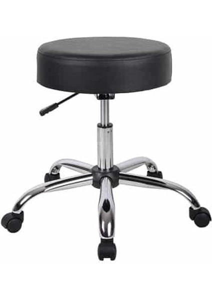 Krom Ayaklı Tekerlekli Ofis Kasiyer Taburesi Deri Döşeme Siyah Ergonomik Tasarım ile Rahat Oturum fırsatları