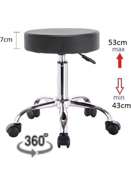 Krom Ayaklı Tekerlekli Ofis Kasiyer Taburesi Deri Döşeme Siyah Ergonomik Tasarım ile Rahat Oturum indirimleri