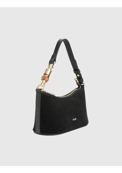 Roomy Hakiki Süet Deri Siyah Kadın Omuz Çantası