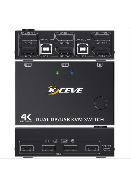 Kceve Dp Kvm Switch Çift Monitör Displayport 1 4 Genişletilmiş Monitör 2 Bilgisayar Paylaşılan Klavye Fare Yazıcı Monitörü (Yurt Dışından) indirimleri