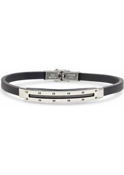 Erkek Desenli Silikon Kordonlu Çelik Bileklik