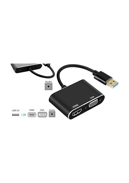 3349 USB 3.0 To HDMI VGA 3.5mm 1080P Monitör Genişletici Çevirici Dönüştürücü Adaptör Ekranı Genişletir Mevcut Monitörünüzle Çalışmanızı Yaparken. Diğer Ekranınızı Kullanabilirsiniz modelleri