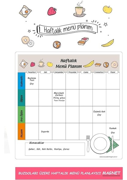 Kağıt Haftalık Menü Planlayıcı Mıknatıslı Yazı Tahtası 30X30 cm Buzdolabı Magneti Kalem