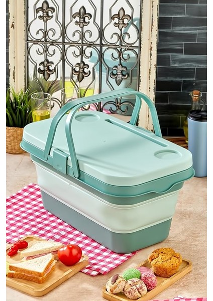 Katlanır Piknik Sepeti - 3 Katlı, Çok Fonksiyonlu Kamp Çantası, Portatif ve Hafif, Katlanabilir Masa, Saklama ve Taşıma Kutusu -