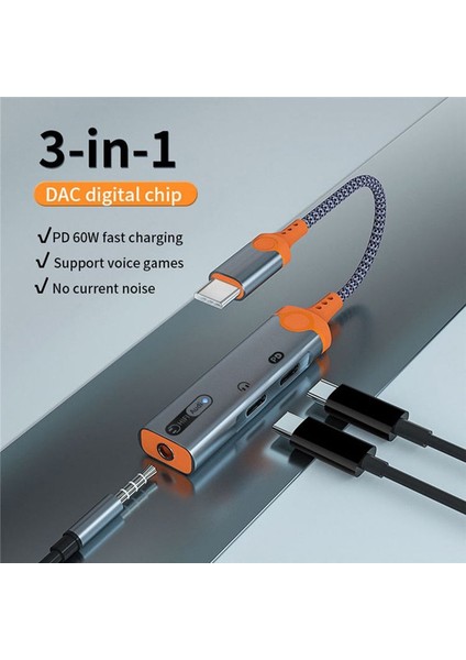 3 Aradan 1 Kulaklık Jak Adaptörü PD60W Hızlı Şarj Ayrıştırıcı Tip C-3 5mm Dac Audio Çift Tip C Kulak Çeviricisi-A (Yurt Dışından) fiyatları