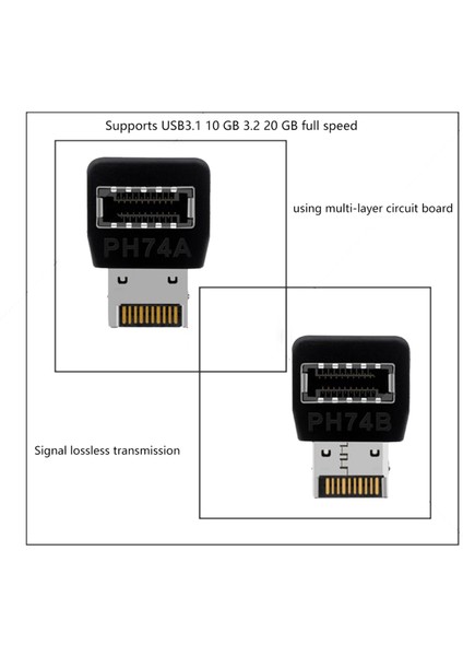 2x Bilgisayar Anakart Tipi-E USB 3 1 Type-E Arayüz 90 Derece Direksiyon Dirsek Ön Tip-C Kurulu Adaptör (PH74A) (Yurt Dışından) fırsatları