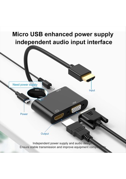 Vga+Hdmı Uyumlu+3 5mm Ses 3&#39 Ü 1 Arada Dönüştürücü Pc Çift Ekran ile HDMI Uyumlu Güç Kaynağı Dönüştürücü ile Uyumlu (Yurt Dışından) fiyatları