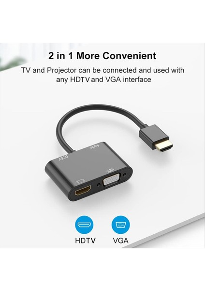 Vga+Hdmı Uyumlu+3 5mm Ses 3&#39 Ü 1 Arada Dönüştürücü Pc Çift Ekran ile HDMI Uyumlu Güç Kaynağı Dönüştürücü ile Uyumlu (Yurt Dışından) indirimleri