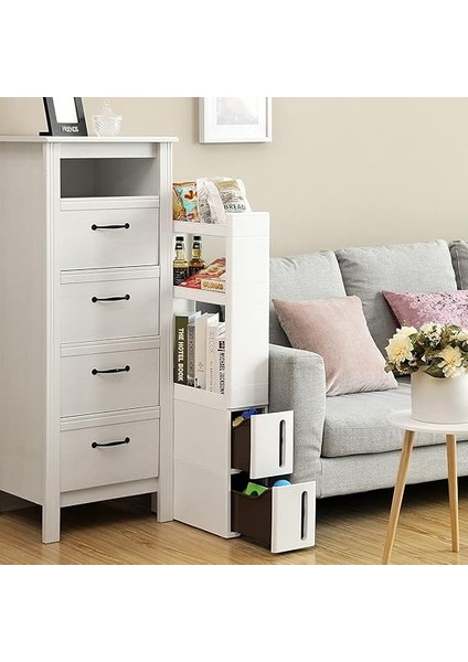 Mutfak Banyo ve Kiler Için Dar 3 Raflı 2 Çekmeceli Girintili Dolap, Mutfak Banyo ve Mahzen 17CM Geniş Beyaz KFR06WT fiyatları