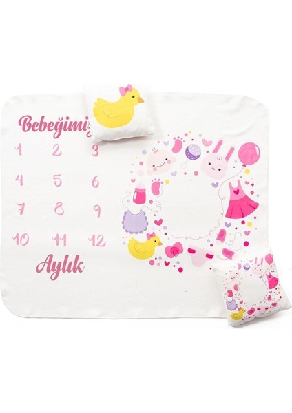 Yeni Doğan Kız Bebek Doğum Hediyesi Aylık Konsept Fotoğraf Battaniyesi
