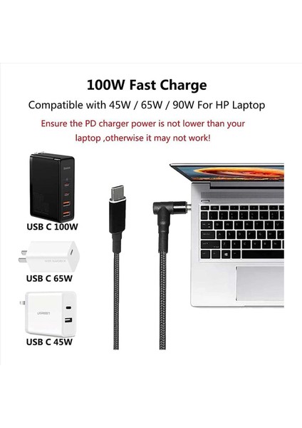 2x USB C - Dizüstü Bilgisayar Şarj Kablosu Adaptörü Tip C - Dc 4 5 x 3 0mm Dönüştürücü 100W Pd Güç Şarj Cihazı Hp Için (Yurt Dışından)