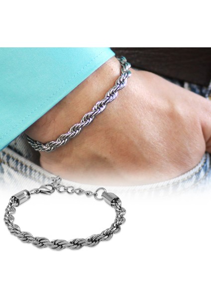 Gümüş Renk Çelik Erkek Halat Zincir Bileklik fiyatları