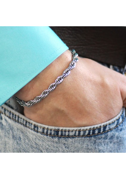 Gümüş Renk Çelik Erkek Halat Zincir Bileklik modelleri